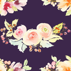 Seamless pattern with flowers watercolor. Gentle colors.