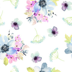 Seamless pattern with flowers watercolor. Gentle colors.