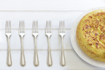Traditional Spanish omelette. Five forks cuisine
