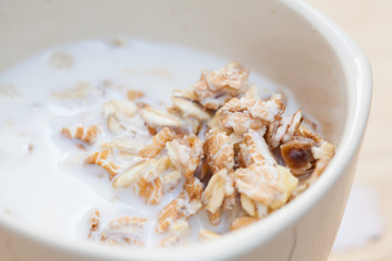 fresh muesli with a mix of milk