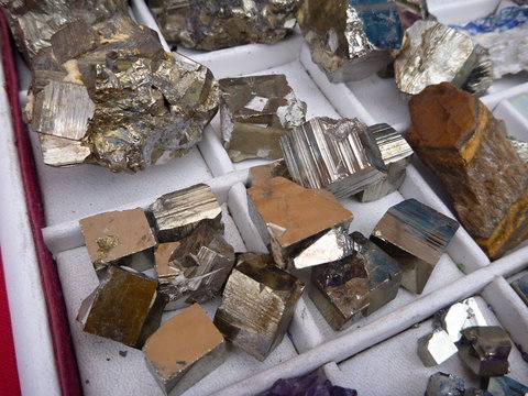 minerals and precious stones at a market