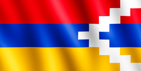 Flag of Nagorno-Karabakh waving in the wind