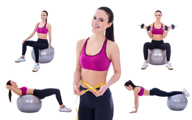weight loss concept - slim woman in sports wear doing exercises