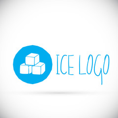 Blue cube logo design icon, vector illustration. Hand drawn