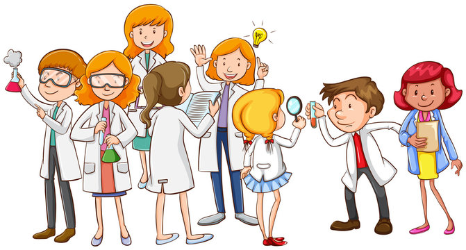 Scientists and teacher together