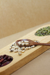 beans in wood tray