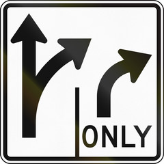 United States MUTCD road sign - Allowed turns on lanes