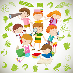 Group of children reading and learning