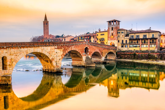Ponte di Pietra in Verona, Italy