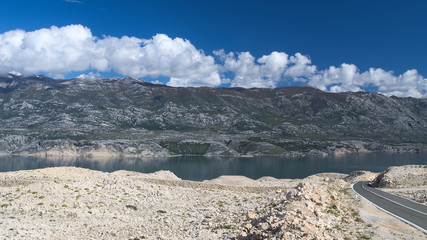 View of the Velebit mountains from the Pag island, Croatia

