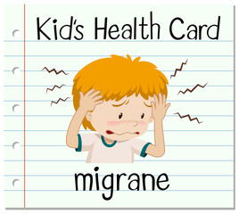 Health card with boy having migrane