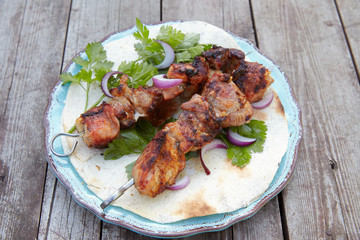 Grilled meat on a skewers