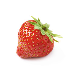 Single ripe red strawberry isolated