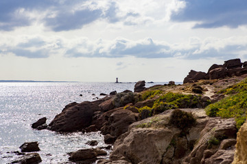 Portoscuso Bay with small lighthouse in the background, Sardinia