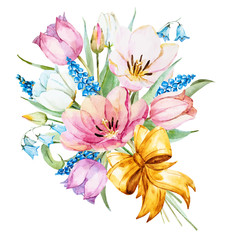 Obraz na płótnie Canvas Watercolor vector spring flowers