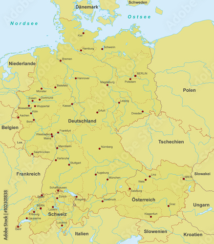 "Deutschland-Österreich-Schweiz Karte (detailliert ...