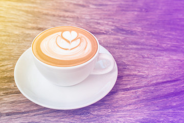 Hot late art on wooden backgroud pastel tone