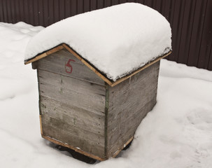 Bee hive in snow.