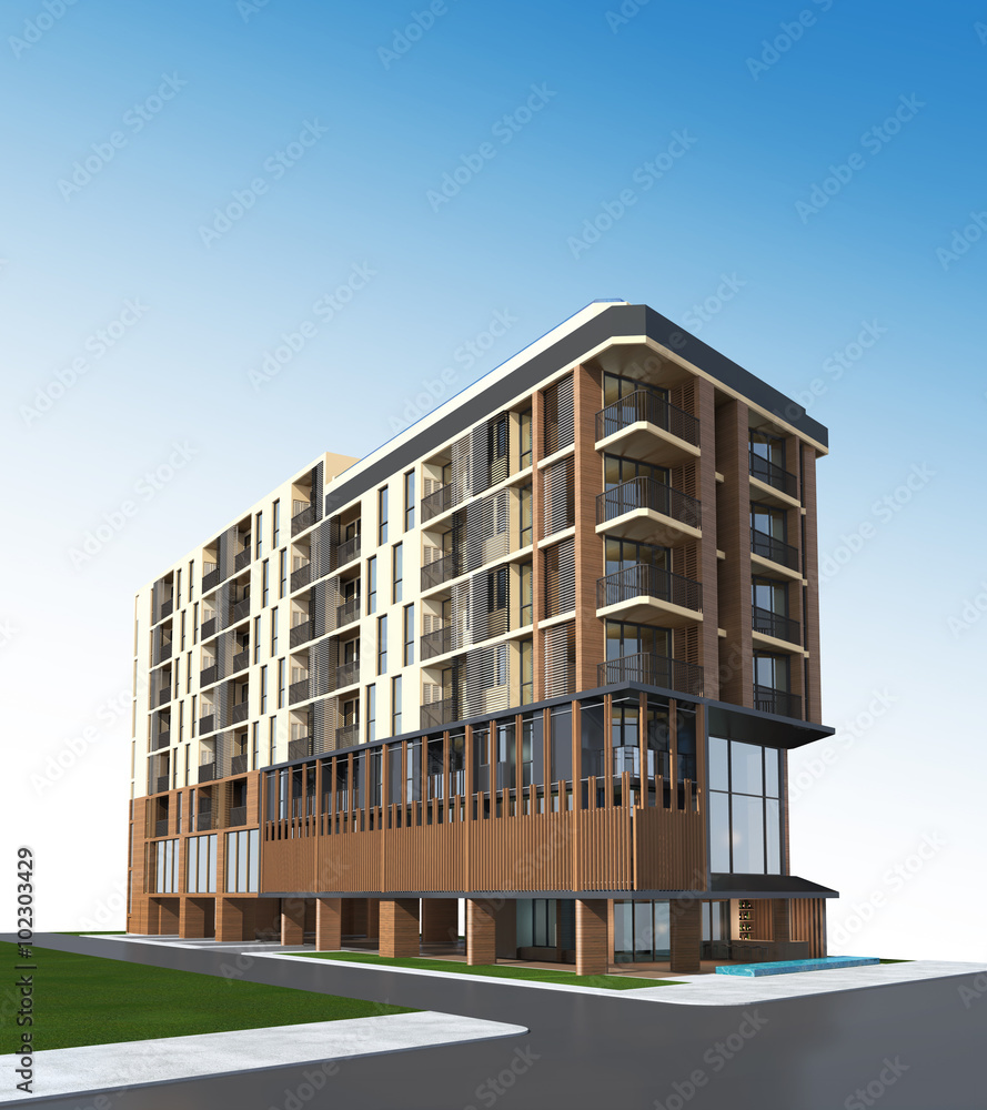 Poster 3d render of a building with clipping path.