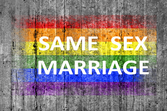 Same sex marriage and LGBT flag painted on background texture gr