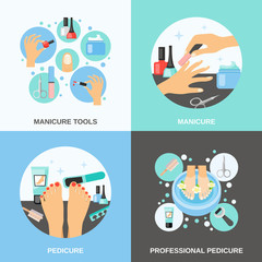 Manicure Pedicure 4 Flat Icons Square