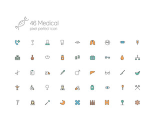 Medical line icons for web, internet, computer, mobile apps, int