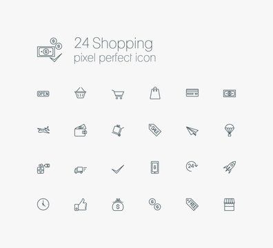 Solid web line icons set - E-commerce, shopping