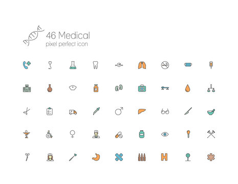 Medical line icons for web, internet, computer, mobile apps, int
