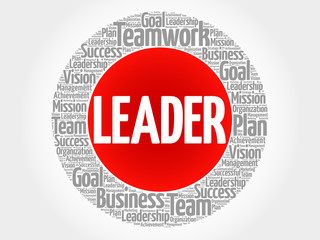 Leader circle word cloud, business concept