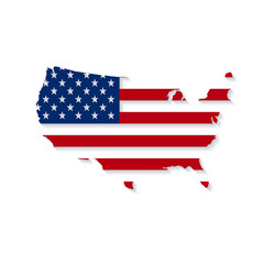 USA flag. Shape of American map. United States of America. Vector illustration.