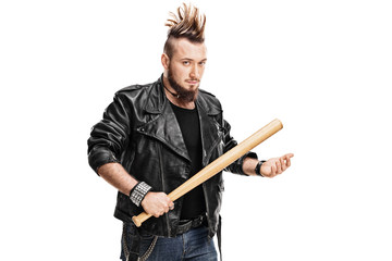 Violent punk rocker holding a baseball bat