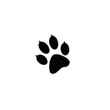 The imprint of black animal paw prints. Web icon, color paw dog. Paw print pet. Print on a white background.
