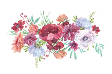 Fototapety  kwiatowy panel w stylu retro ilustracja akwareli
