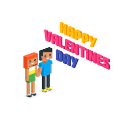 Happy Valentine Day Couple 3d Isometric