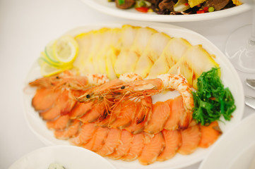 Plate of red and white fish Salmon fillet