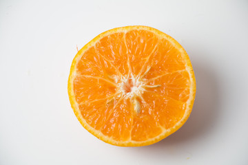 Oranges fruit, half of orange, orange isolated and basket with a lot of oranges