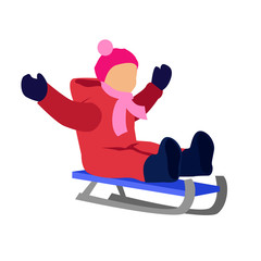 Sledding children design flat style