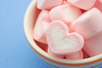 Pink heart shape of marshmallow with filter effect retro vintage
