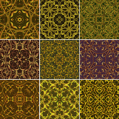 Set of Golden Floral seamless patterns for fabric or textile des