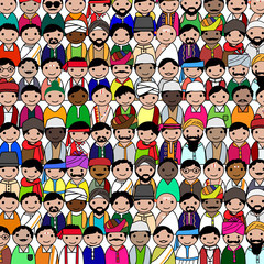 Big crowd of Indian men vector avatar illustration - Indian men representing different states/religions of India.