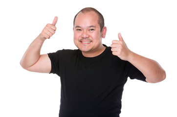 Naklejka premium Asian man thumb up for both hand