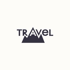 Obraz premium logo with word travel and mountains. Vector design logo. Vector illustration