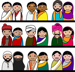Indian women and men vector avatar illustration - Indian couple representing different states/religions of India.