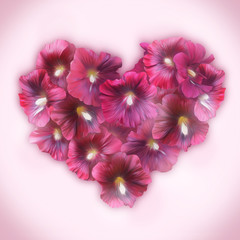 Mallow Floral Heart for Valentine day. Love symbol.