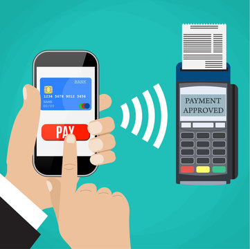 Pos terminal confirms the payment by smartphone. 