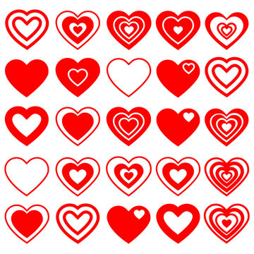Vector of set red hearts