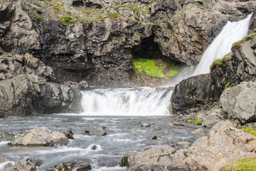 Icelandic landscape. Waterfall.  Iceland. August.