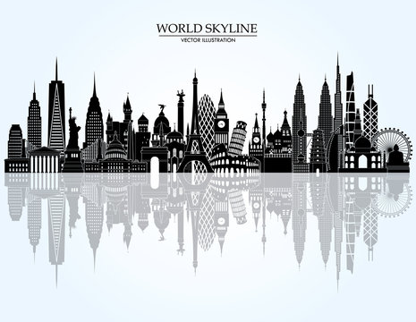 World famous landmarks skyline. Vector illustration