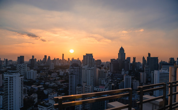 Bangkok skyline sunset panorama