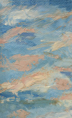 background is pink, white, blue. Just like the sky clouds. Oil painting textured